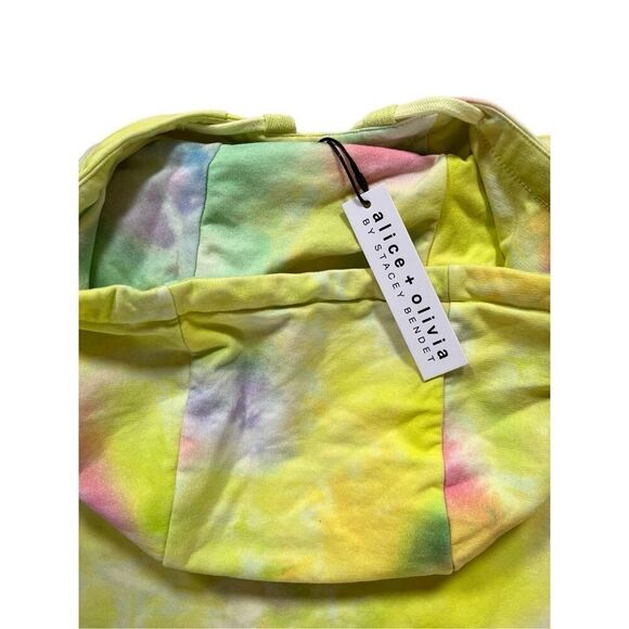 ALICE + OLIVIA Niki Funnel Neck Cropped Hoodie in Beachside Tie Dye NWT Size S - Picture 4 of 16